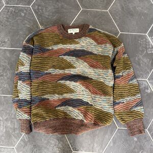 Vintage Mondo Di Marco Cotton Blend Multicolor Abstract Knit Sweater Italy 52 L